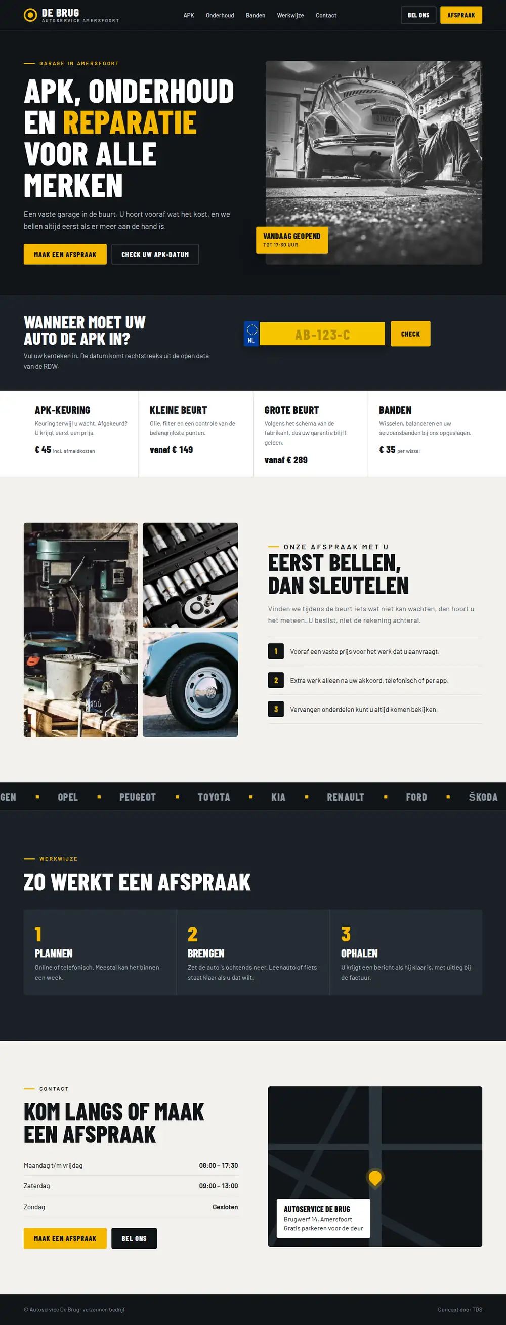 Volledige pagina van het ontwerp voor Autoservice De Brug
